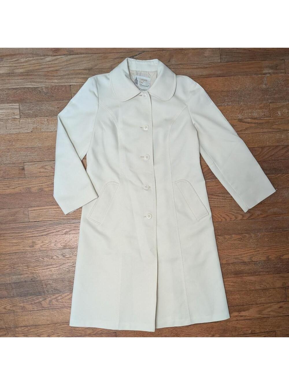 60s–70s London Fog Maincoats Cream Ivory Mod A-Line Coat Size 10 Petite